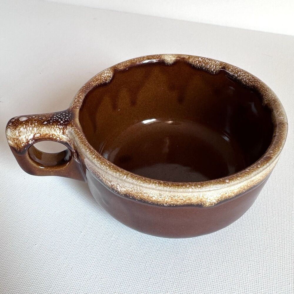 Vintage Western Stoneware Brown Drip Soup Bowl Mug Maple Leaf WS Pottery